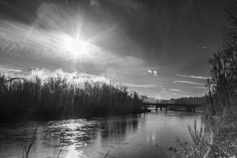 Sun rising over the Sandy River